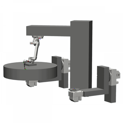 Svejseanlæg med ABB robot og to manipulatorer